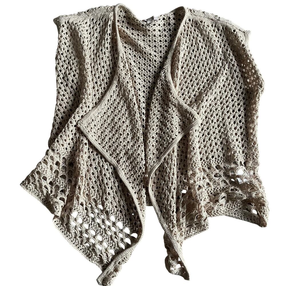 DB Oatmeal Crochet Waterfall Cardigan: Sleeveless